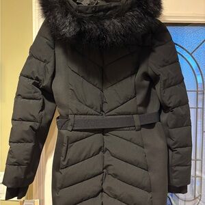 Michael Kors Women’s Belted Faux Fur Puffer Coat with Hood